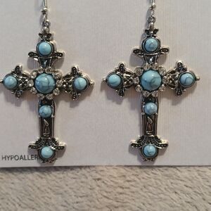 Silver and Turquoise Cross Earrings